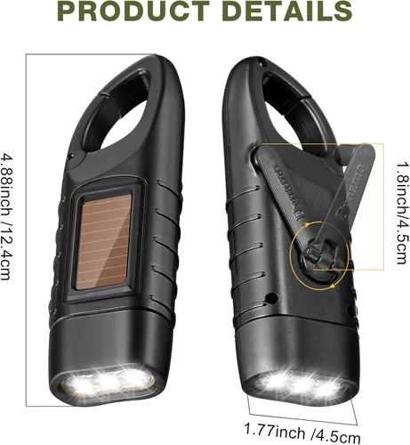 Vista 2 de Mudder Paquete de 4 linternas de manivela de mano con energía solar, linterna LED recargable de emergencia, equipo de supervivencia, antorcha