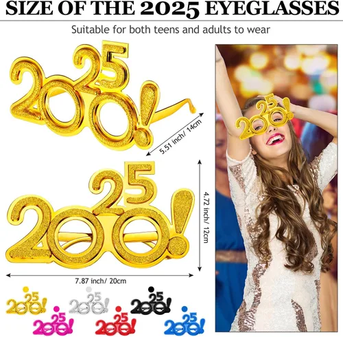 Vista 2 de Syhood 6 piezas de marcos de lentes de Año Nuevo 2025 con purpurina 2025, suministros de fiesta de Año Nuevo, gafas de vidrio novedosas para Año