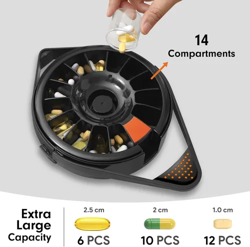 Vista 2 de Fullicon - Organizador semanal de pastillas con 14 compartimentos grandes y cerradura a prueba de niños, dispensador de medicinas Spindo - Dispensa