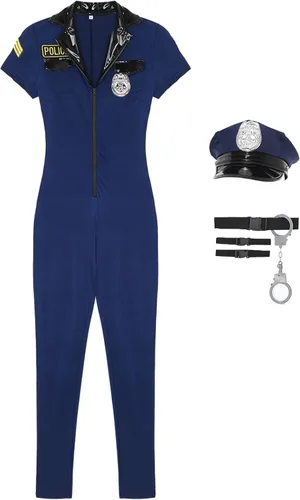 Vista 6 de Yartina Disfraz de Halloween para mujer, uniforme de policía, policía, cosplay, disfraz