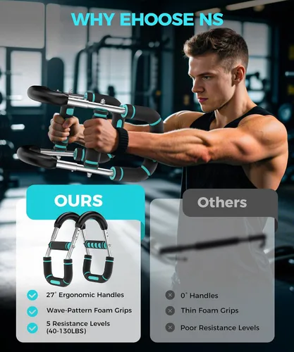 Vista 6 de Twister Arm Trainer Equipo de entrenamiento de pecho para hombres y mujeres, ajustable 5 resistencia (40-130 libras) Entrenador de fuerza