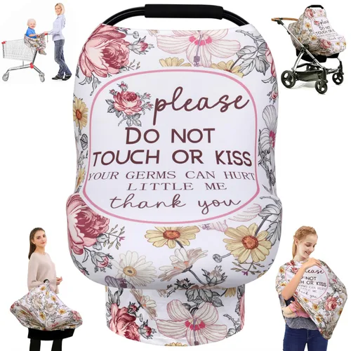 Vista 10 de Metplus Funda de asiento de automóvil sin contacto para bebés, fundas de lactancia para mamá, bufanda de lactancia, toldo multiusos para asiento