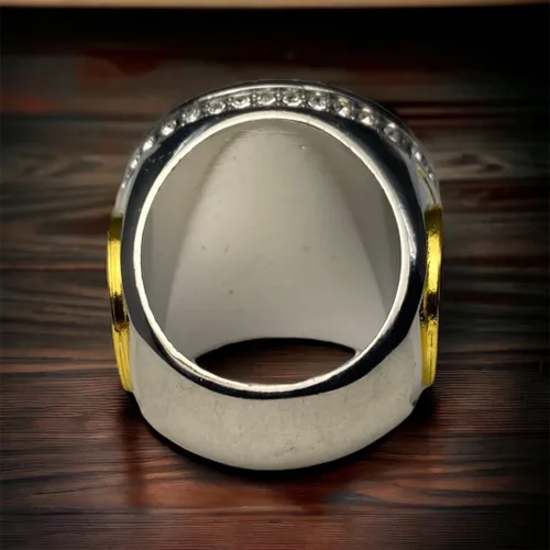 Vista 4 de Paquete de 1 o 12 anillos de trofeo de campeonato de baloncesto, regalo plateado y dorado para ganador de torneo o campeón de liga
