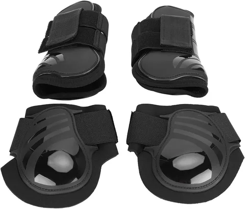 Vista 5 de Zerodis Protector de pierna de caballo, 2 pares de fundas de poliuretano para montar en la parte delantera y trasera de la pierna, botas protectoras