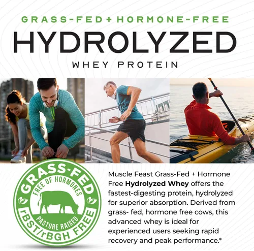 Vista 5 de Muscle Feast - Proteína de suero hidrolizada alimentada con pasto en polvo, chocolate (2 libras) All Natural Hormone-Free, Hydro Whey Powder for