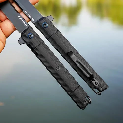Vista 8 de Cuchillo plegable de bolsillo FORESAIL, hoja de acero DC53 y mango G10. Con clip de bolsillo y rompecristales, cuchillo de bolsillo para hombres