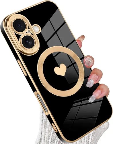 Vista 46 de tharlet Funda Magnética para iPhone 11 [Compatible con Magsafe] Lindo Corazón de Amor de Lujo Chapado Borde Dorado Parachoques con Lente de Cámara
