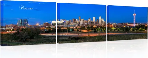 Vista 50 de TUMOVO 3 piezas de arte de pared en lienzo con diseño de horizonte de Atlanta, arte de pared panorámico de paisaje urbano en blanco y negro