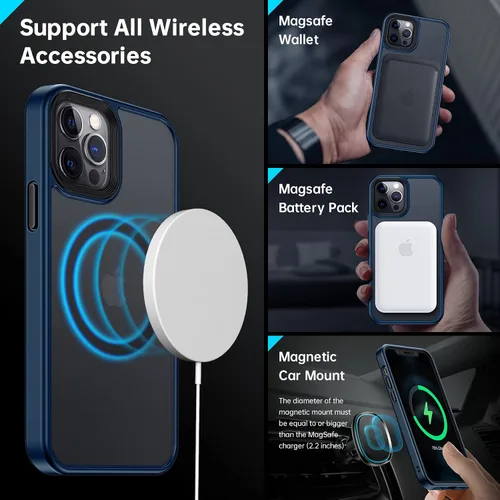 Vista 4 de Meifigno- Funda magnética diseñada para el iPhone 12 Pro Max, [protección de grado militar y compatible con MagSafe], parte trasera mate translúcida