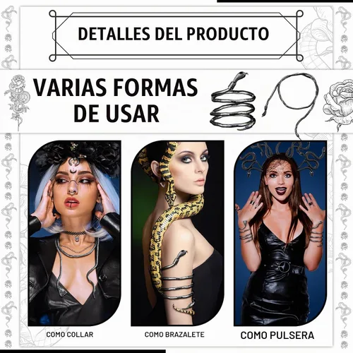 Vista 4 de BBTO Disfraz de serpiente Medusa de Halloween para mujer