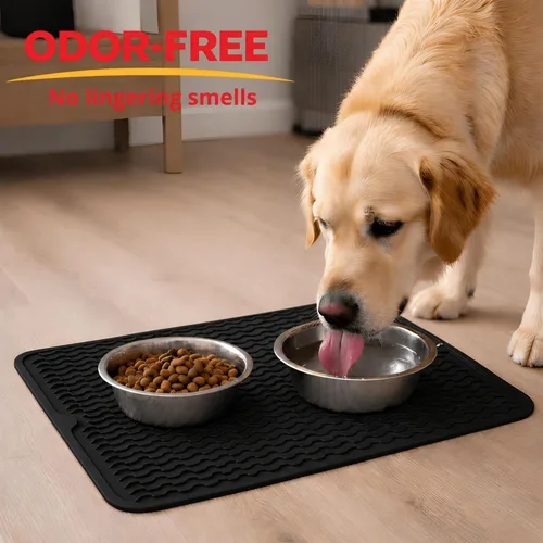Vista 3 de Tapete de secado de silicona de 16 x 12 pulgadas, tapete antideslizante negro para fregadero para encimera de cocina, almohadilla de platos