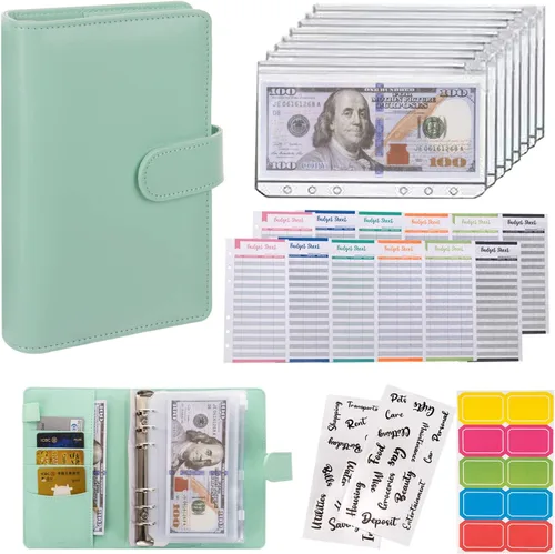 Vista 11 de NICOOTH Carpeta de Presupuesto con Sobres de Efectivo A6 Carpeta para Ahorrar Dinero con Sobres con Cremallera (A6 Verde)