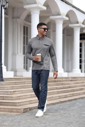 Vista 5 de Polo de algodón clásico de manga larga con botones térmicos y bolsillo para hombre