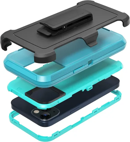 Vista 8 de Funda resistente para Apple iPhone 14, con clip para cinturón y soporte, resistente a prueba de golpes, funda protectora de cuerpo completo