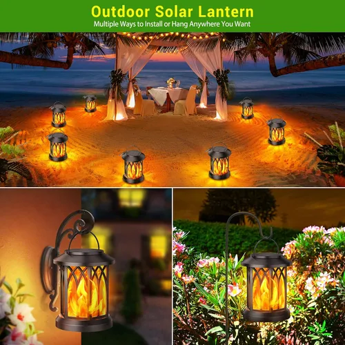 Vista 4 de Paquete de 4 luces solares de jardín + 4 faroles solares para exteriores