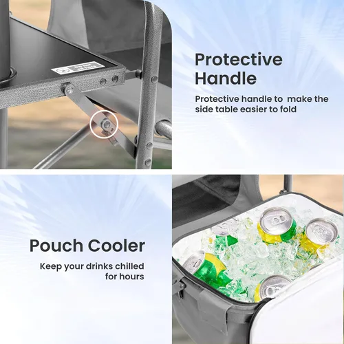 Vista 8 de Director - Silla de campamento – 400 libras resistente con bolsa enfriadora y bandeja lateral plegable, silla de césped portátil al aire libre