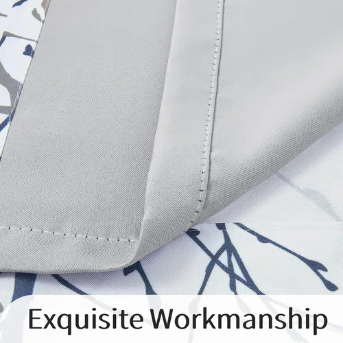 Vista 5 de FMFUNCTEX Cortinas 100% Opacas Azul Blanco con Forro de Árbol para Dormitorio, Cortinas de 63 Pulgadas de Largo con Patrón de Ramas para Sala