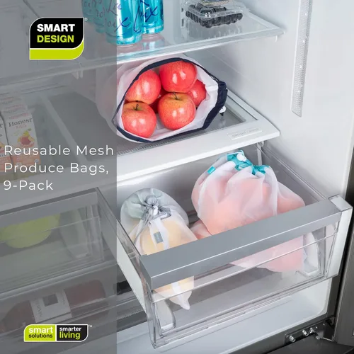 Vista 7 de Smart Design Bolsas de malla reutilizables para productos – Juego de 9 – Lavable a máquina – Ecológicas – Multiusos, aperitivos, verduras, frutas