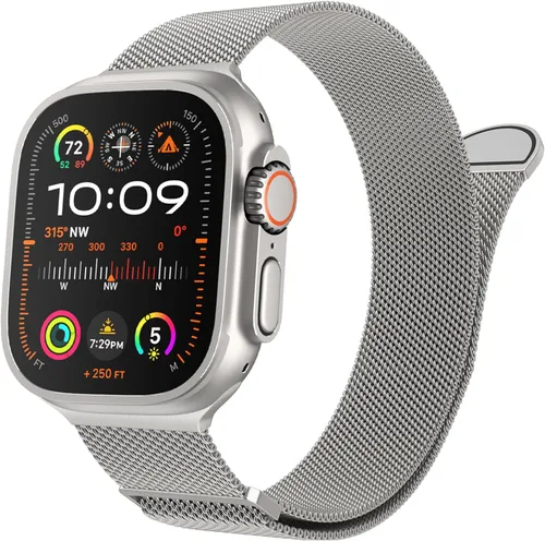 Vista 21 de Marge Plus Correa de malla de acero inoxidable cierre magnético para Apple Watch 7/6/5/4/3/2/1/SE de 1.5"/1.58"/1.61"/1.65"/1.73"/1.77" para A- Luz