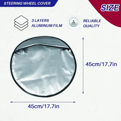 Vista 6 de Funda para volante, protector solar mejorado de 3 capas para protección contra el calor, se adapta a la mayoría de autos, SUV, camionetas, protector