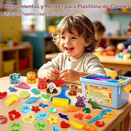 Vista 2 de Juego de herramientas de masa de dinosaurios y animales de 33 piezas