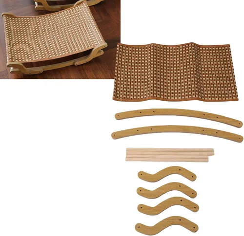Vista 2 de Hamaca elevada para gatos, catre elevado transpirable para mascotas con cojín extraíble lavable, marco de madera y alfombrilla de ratán