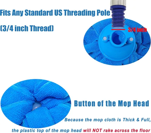 Vista 5 de Repuesto de trapeador de tela de microfibra azul compatible con poste de roscado estándar de 3/4 pulgadas (2)