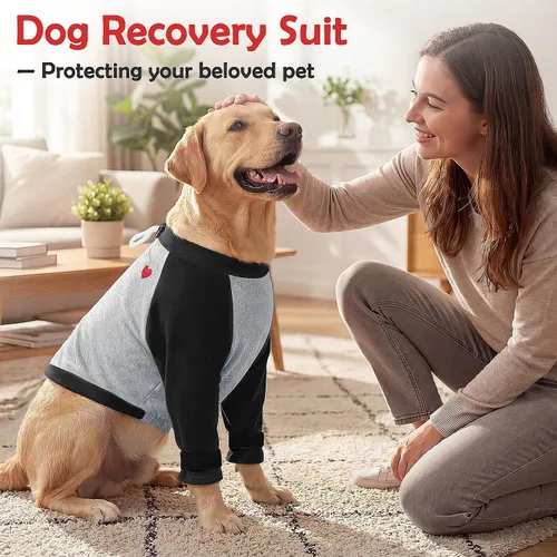 Vista 8 de Lukovee Traje de recuperación para perros – Protector de codo acolchado para dejar de lamer, manga larga para mascotas, macho, hembra, perro