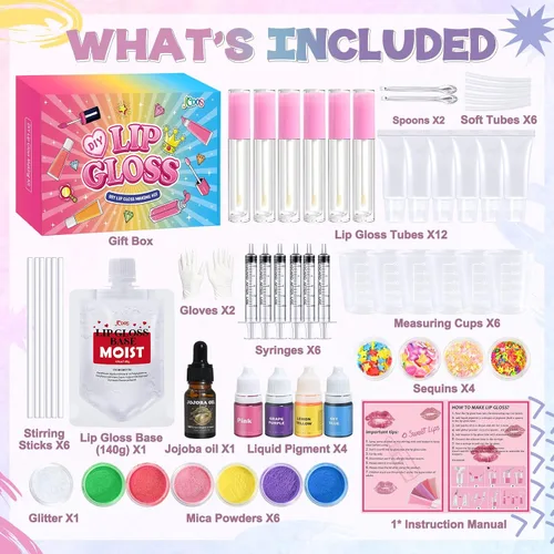Vista 2 de Jcoos Kit de fabricación de brillo de labios, kit de fabricación de brillo de labios, divertido kit de bálsamo labial para hacer tu propio brillo