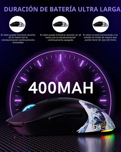 Vista 5 de G57 - Mouse inalámbrico para juegos, 8000 DPI, 2.82 oz, 2.4G/Bluetooth/USB-C, recargable con 5 botones programables para PC/Mac, color negro