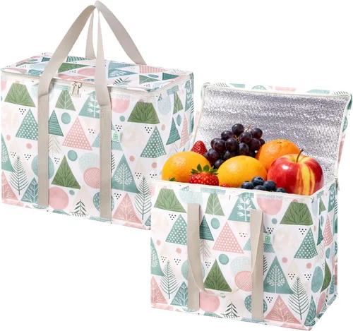 Vista 19 de VENO Paquete de 2 bolsas enfriadoras aisladas para entrega de alimentos, bolsas de compras plegables y reutilizables con cremallera, plegables