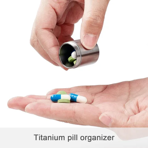 Vista 4 de TISUR - Pastillero de titanio, pequeño pastillero para viajes Organizador de píldoras portátil de bolsillo,Botella de píldora impermeable,Soporte