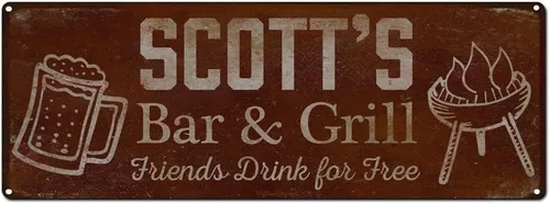 Vista 67 de Adam's Bar and Grill Friends Drink for Free, cartel de aluminio de 5.75 x 15.5 pulgadas, accesorios personalizados para bar y decoración de pared