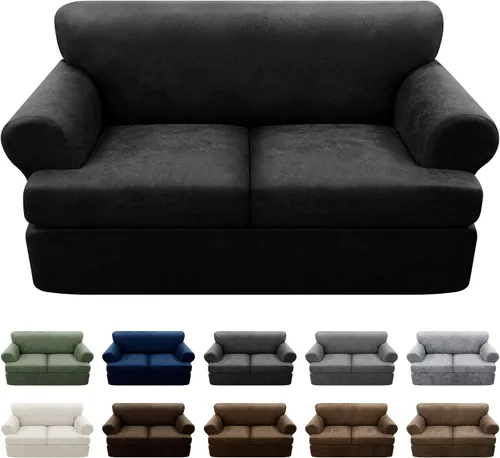 Vista 107 de Fundas para Sillón de 2 Piezas con Cojín en T, Fundas de Aspecto de Cuero para Sofá, Fundas para Sillas, Protector de Muebles Elástico, Funda