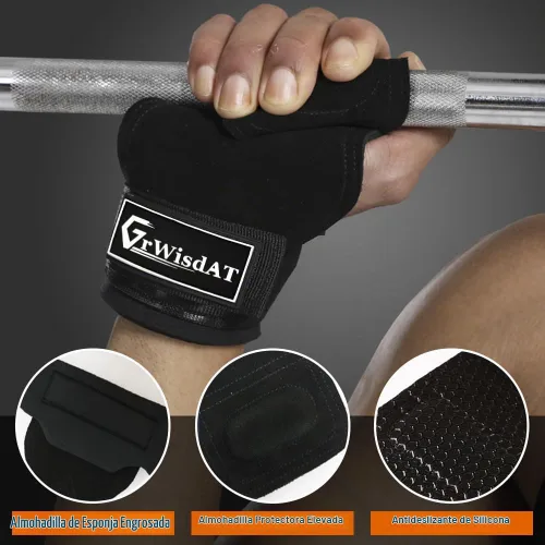 Vista 7 de Correa de muñeca para levantamiento de pesas, agarres de cuero de doble capa, correas ajustables para levantamiento de pesas para entrenar