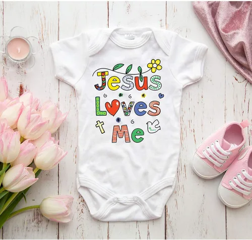 Vista 2 de TripleBDesigns Jesus Loves Me Christian Bautism Religious - Body para bebé recién nacido