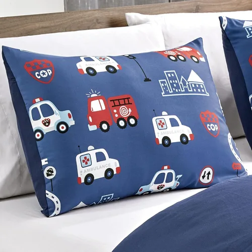 Vista 4 de Juego de edredón de 4 piezas Fire Turck para niños, hermoso diseño de motivos con estampado bordado Motivo bordado de fuego Turck Twin