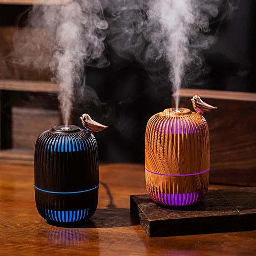 Vista 3 de Lindo humidificador de niebla fría para dormitorio/escritorio/oficina, pequeño humidificador personal de escritorio con 2 modos de niebla, 7 luces