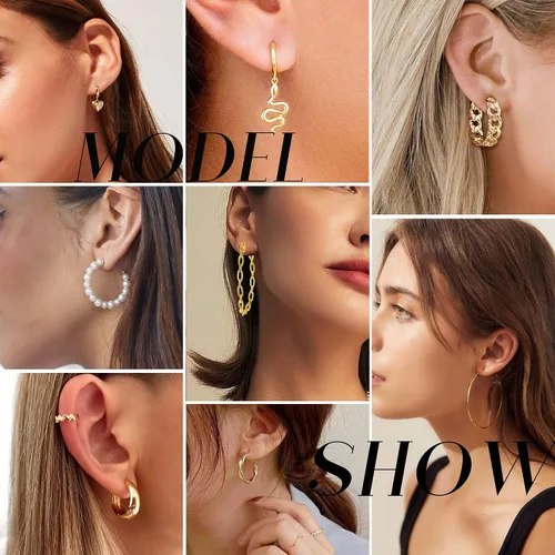 Vista 6 de Juego de 45 pares de aretes de aro dorados para niñas y mujeres, juego de aretes gruesos trenzados pequeños y grandes, aretes para mujer, paquete