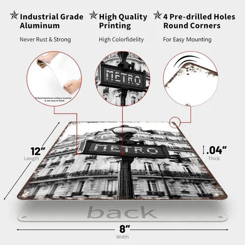 Vista 2 de Metro In Paris - Letrero de metal vintage con diseño de paisaje de ciudad, retro, para viaje, para hombre, cueva, bar, garaje, habitación, calle