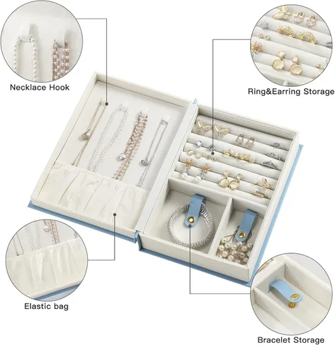 Vista 3 de CASEGRACE Joyero organizador de piel sintética con diseño de libro mágico para aretes, pulseras, collares, anillos, almacenamiento para mujeres
