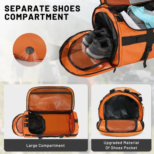 Vista 26 de MIER Mochila deportiva grande con compartimento para zapatos, resistente y resistente al agua, azul marino, 45L