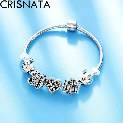 Vista 4 de Dijes de cumpleaños de 5, 10 a 50, 52, 55, 56, 60, 65, 70, 75, 80, se adaptan a pulseras de aniversario europeas, dijes de plata de ley 925