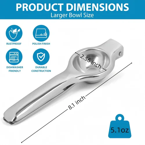 Vista 3 de Jenkin Exprimidor manual de acero inoxidable Exprimidor de limón cítrico,Exprimidor de frutas Lime Press Metal,Herramienta profesional de la cocina