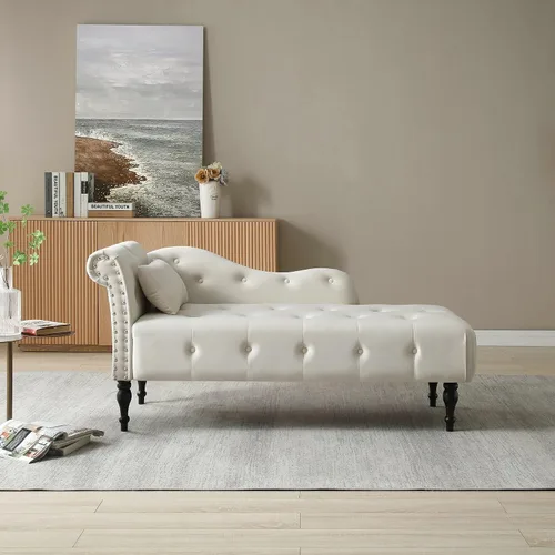 Vista 5 de Anwick Chaise Lounge - Silla reclinable tapizada para interiores, moderna y tapizada para sala de estar, dormitorio, sofá cama (blanco)