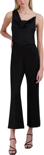 Vista 4 de BCBGeneration Camiseta de satén ajustada para mujer, con tirantes de diamantes de imitación, asimétrica, cuello vuelto