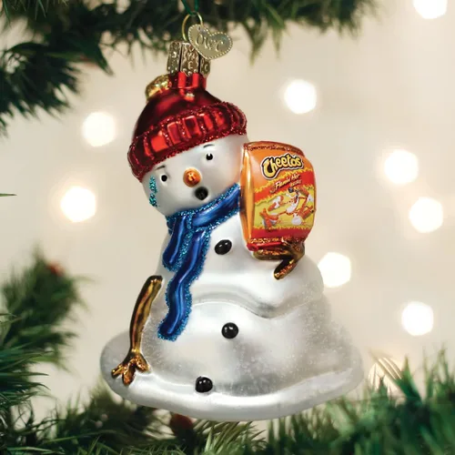 Vista 5 de Old World Christmas Flamin' Hot Cheetos - Adorno de cristal soplado para árbol de Navidad, decoración navideña hecha a mano, colección de muñeco