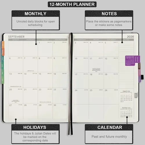 Vista 5 de Artfan Agenda 2026 – enero 2026 – diciembre 2026, planificador semanal y mensual, agenda de calendario, planificador de cubierta de cuero