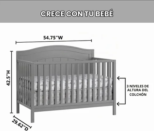 Vista 4 de Oxford Baby Nolan - Cuna convertible 4 en 1, gris paloma, certificado GreenGuard Gold
