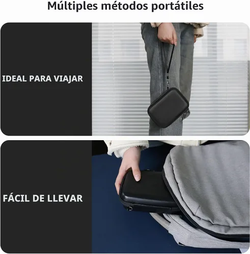 Vista 6 de Funda de transporte compatible con cámara instantánea Fujifilm Instax Mini EVO, bolsa de viaje con bolsillo de malla para fotos, cables USB Negro